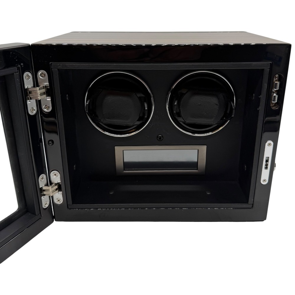 Dual Watch Winder Ebony Wood Grain Finish Black Automatic Watch Box with Adapter - Picture 7 of 16
